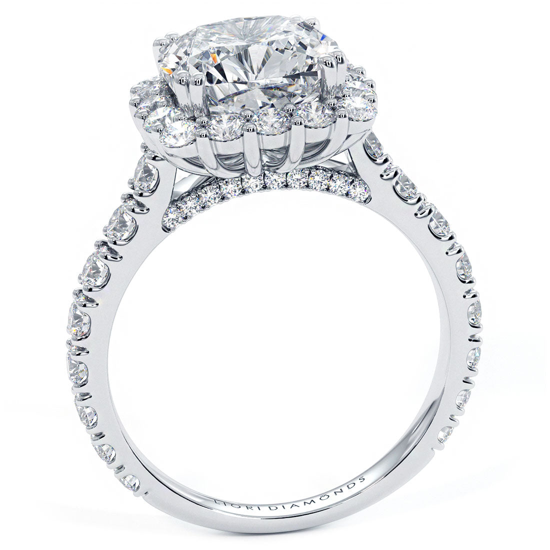 3 Carat Cushion Cut Micro Prong Set Halo