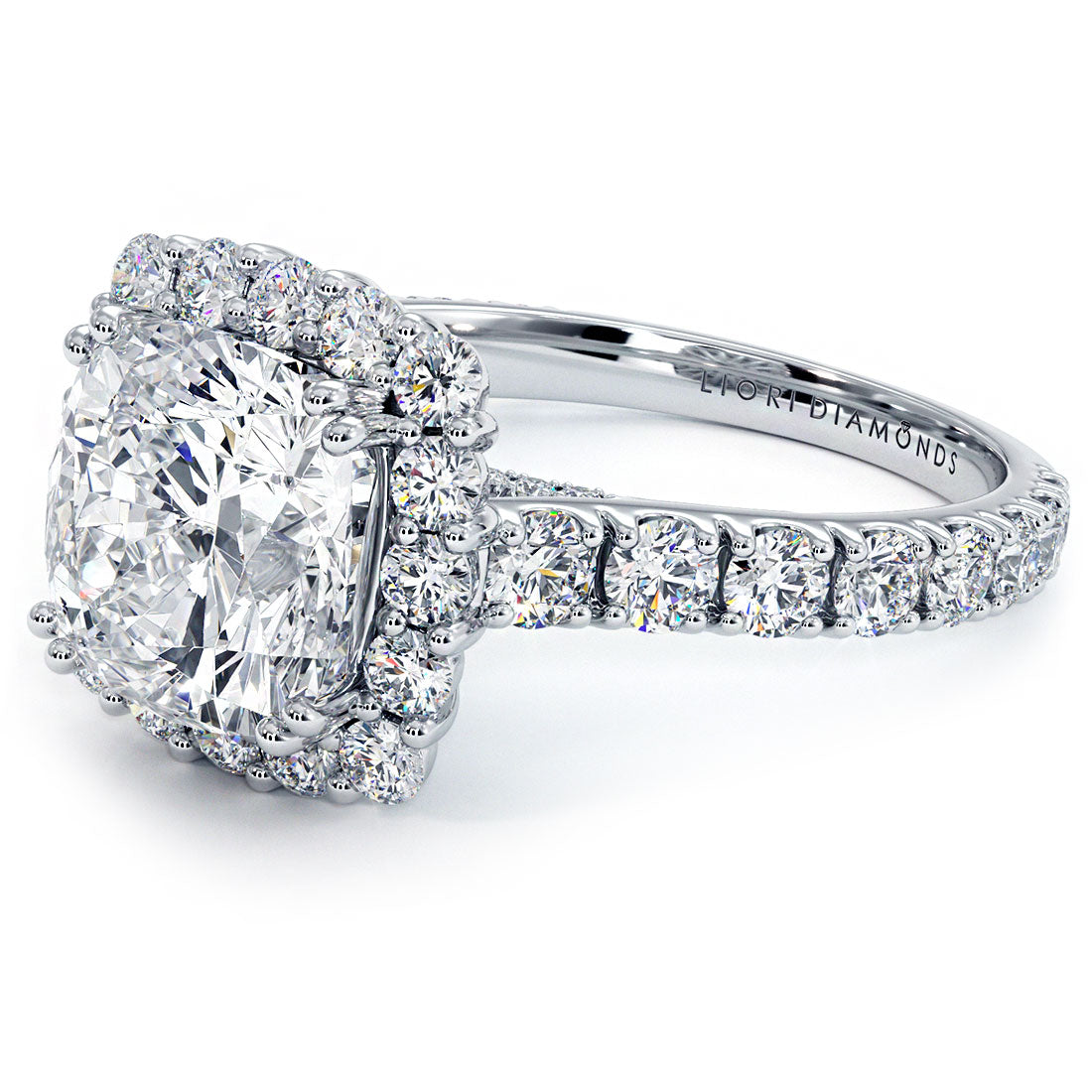 3 Carat Cushion Cut Micro Prong Set Halo