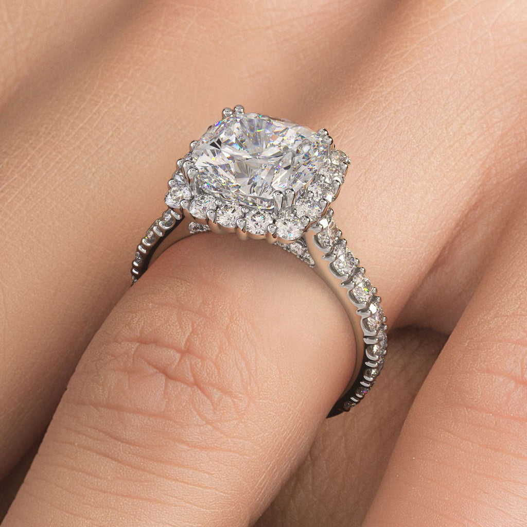 4 Carat Cushion Cut Micro Prong Set Halo