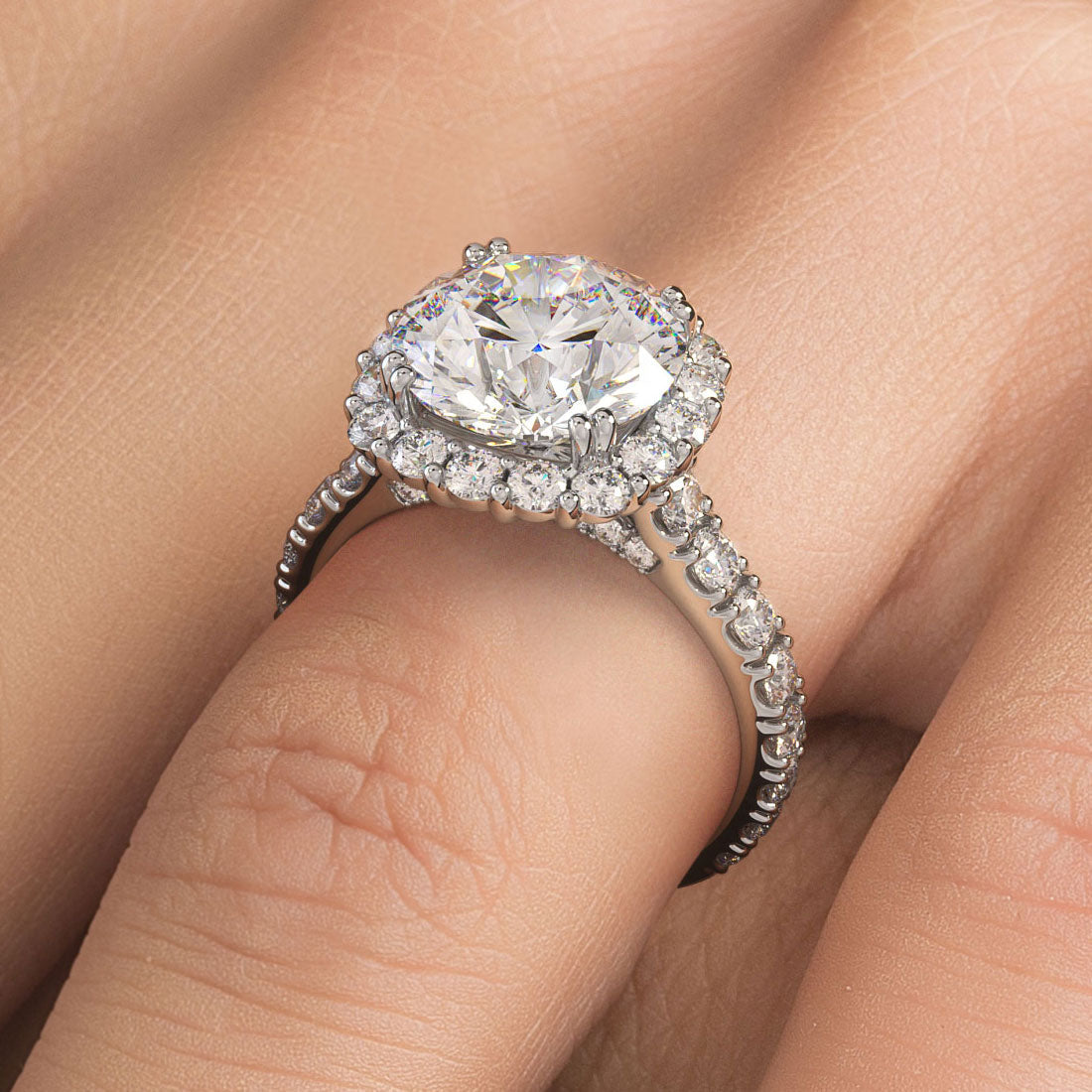 5 Carat Round Brilliant Micro Prong Set Halo