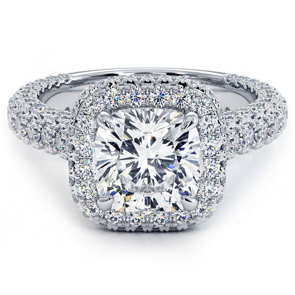 2 Carat Cushion Cut Halo 3D Micropavé Shank