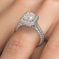 2 Carat Cushion Cut Halo 3D Micropavé Shank