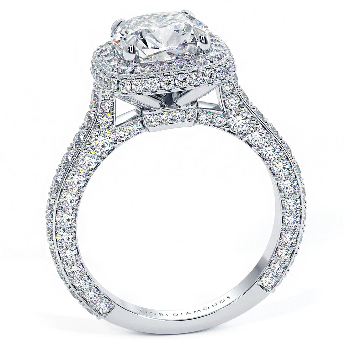 2 Carat Cushion Cut Halo 3D Micropavé Shank
