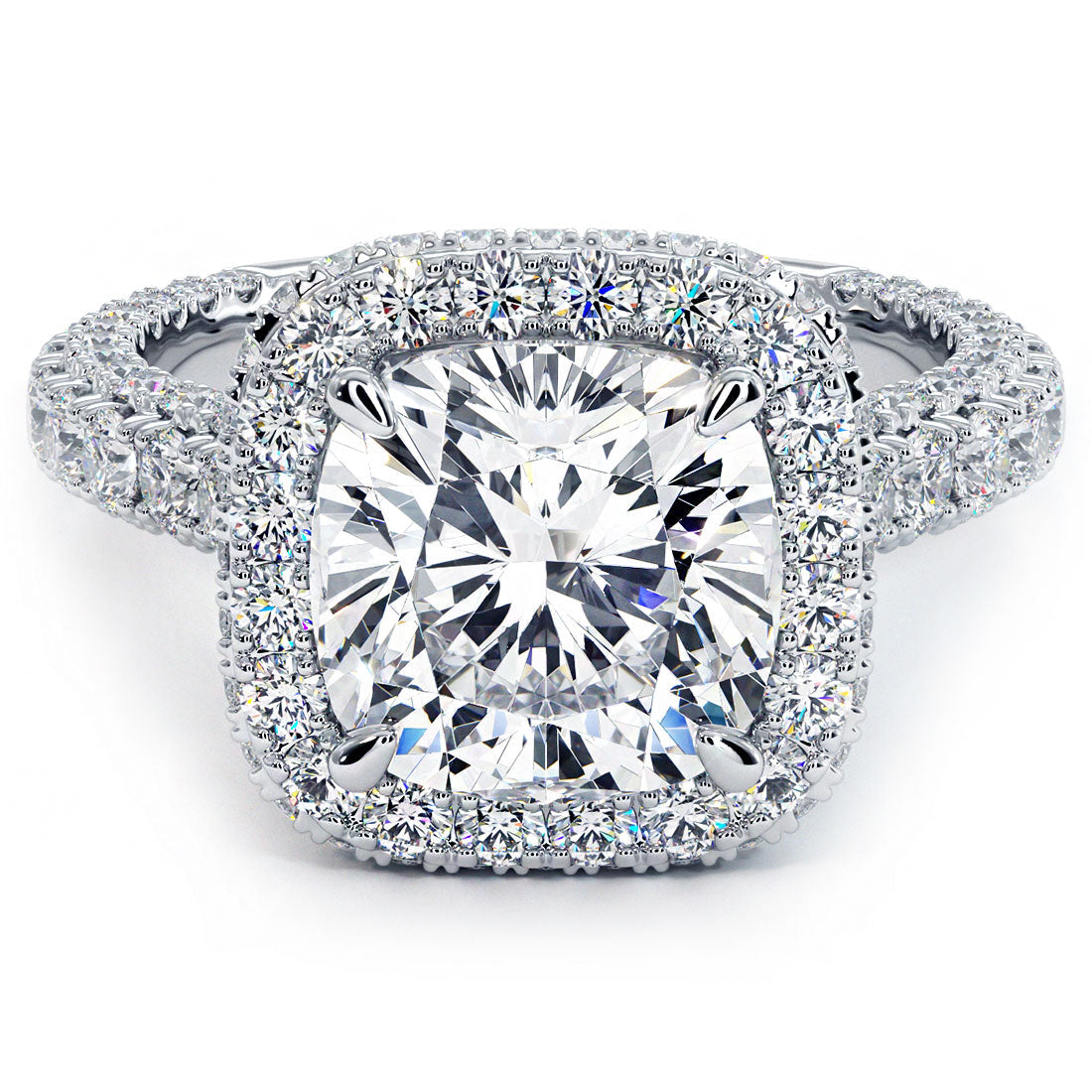 3 Carat Cushion Cut Halo 3D Micropavé Shank