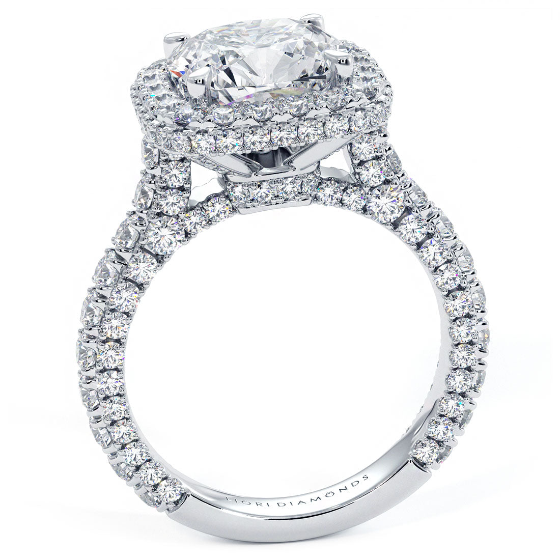 3 Carat Cushion Cut Halo 3D Micropavé Shank