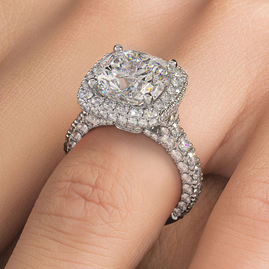 Carat Cushion Cut Halo 3D Micropavé Shank – Liori Diamonds