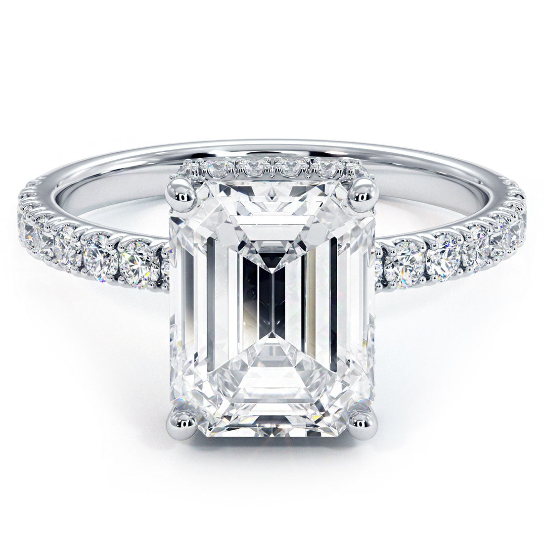 3 Carat Emerald Cut Under Halo Petite Micropavé