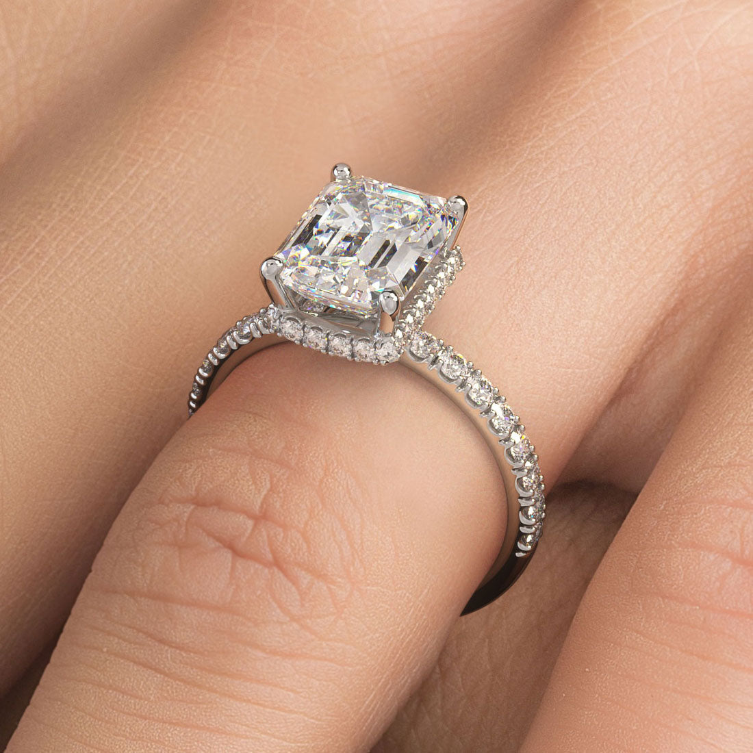 3 Carat Emerald Cut Under Halo Petite Micropavé