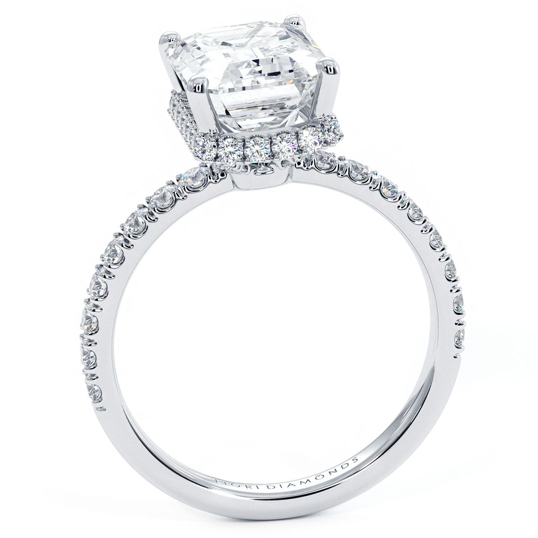 3 Carat Emerald Cut Under Halo Petite Micropavé