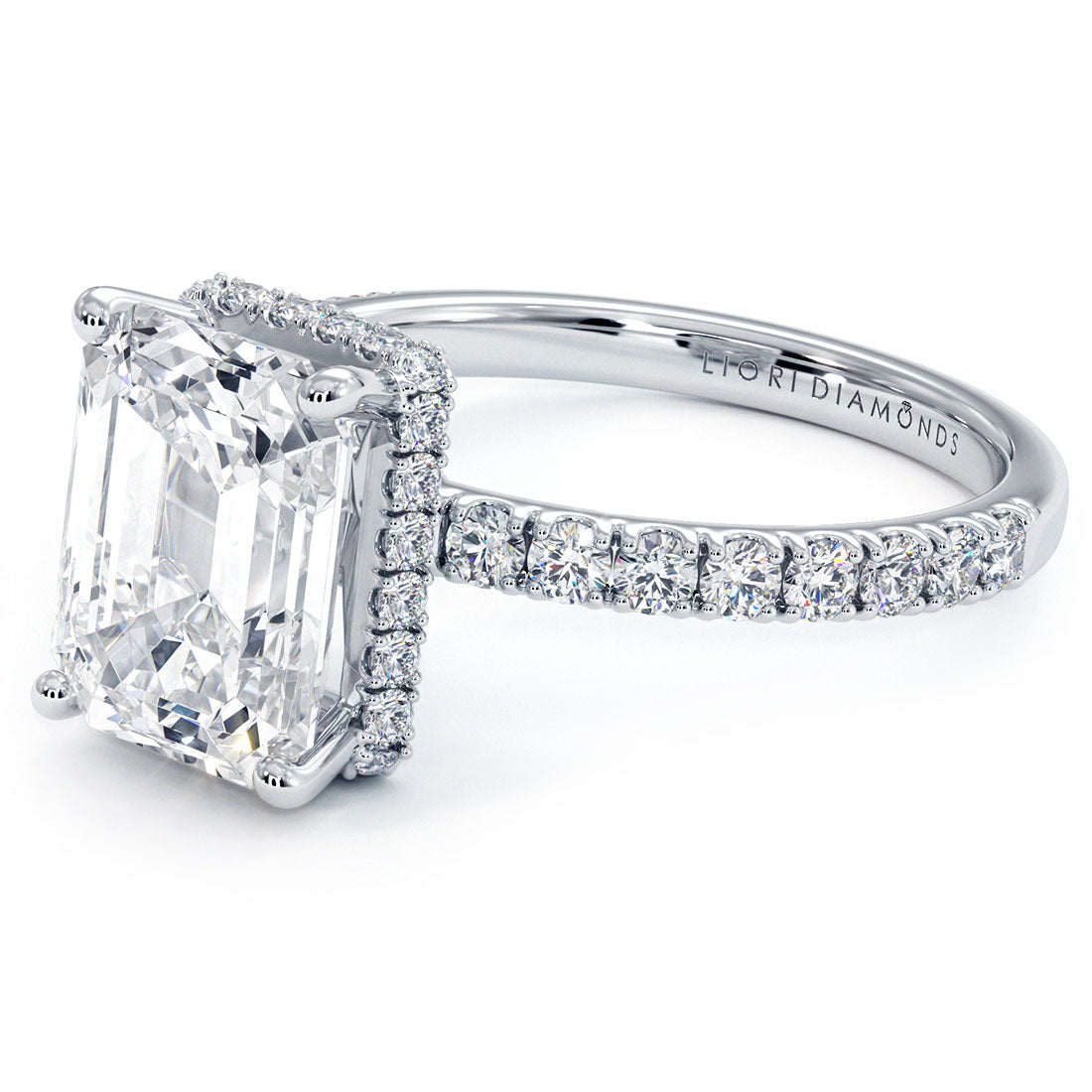 3 Carat Emerald Cut Under Halo Petite Micropavé