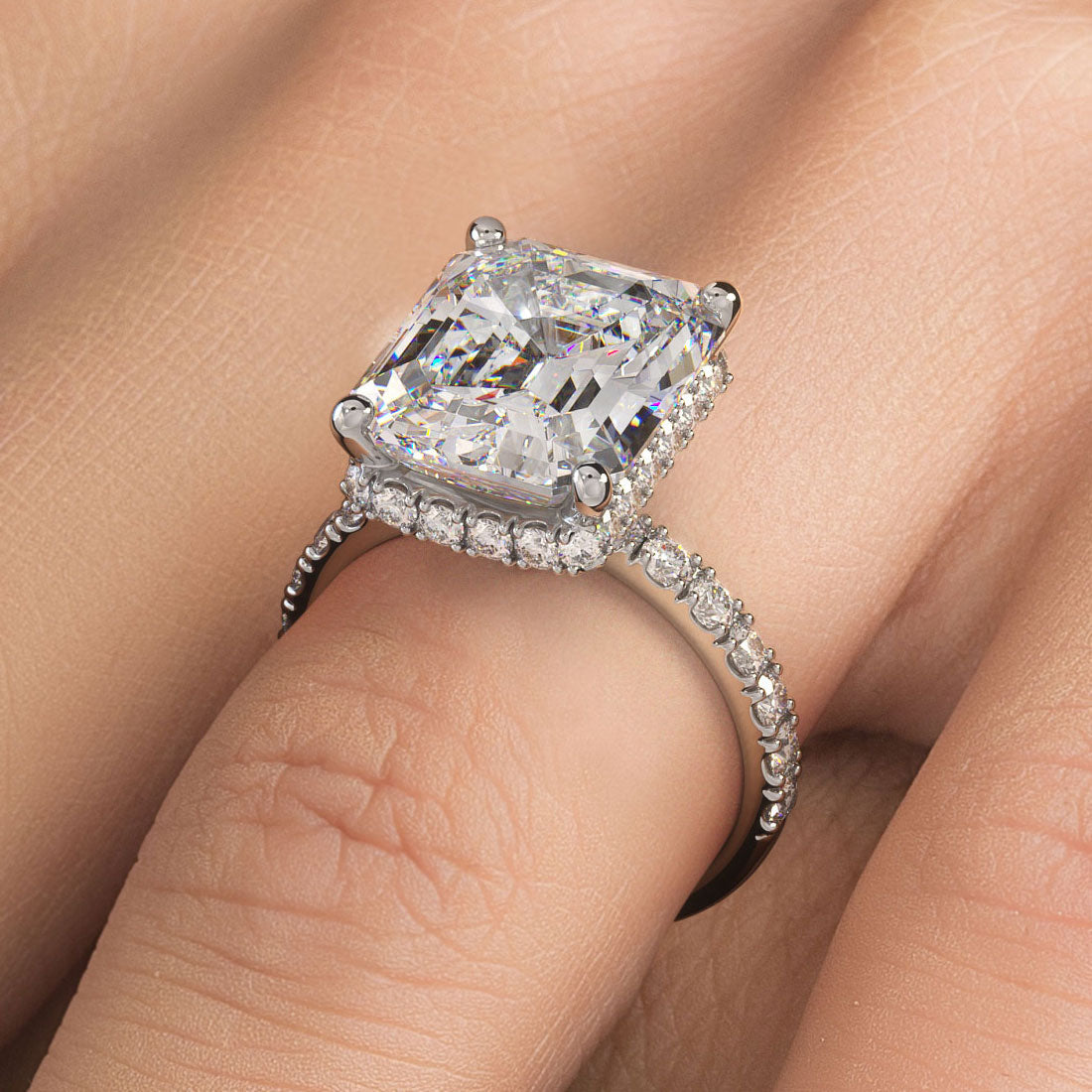 6 Carat Emerald Cut Under Halo Petite Micropavé