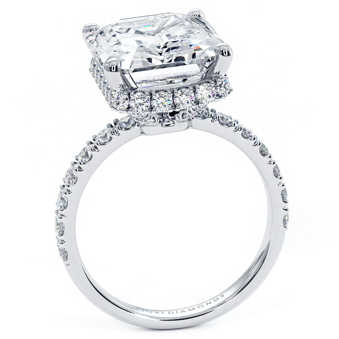 6 Carat Emerald Cut Under Halo Petite Micropavé