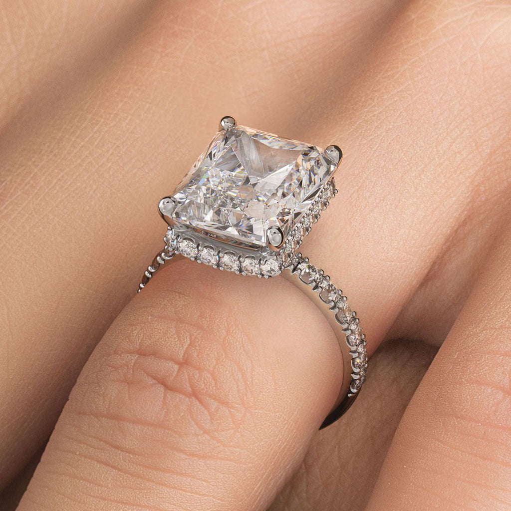 6 carat Radiant Cut Pave Diamond Engagement Ring