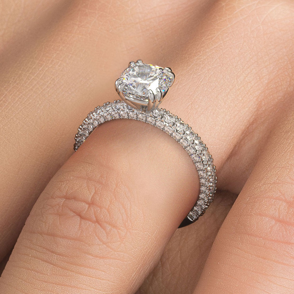 1.5 Carat Cushion Cut 3D Micropavé Shank