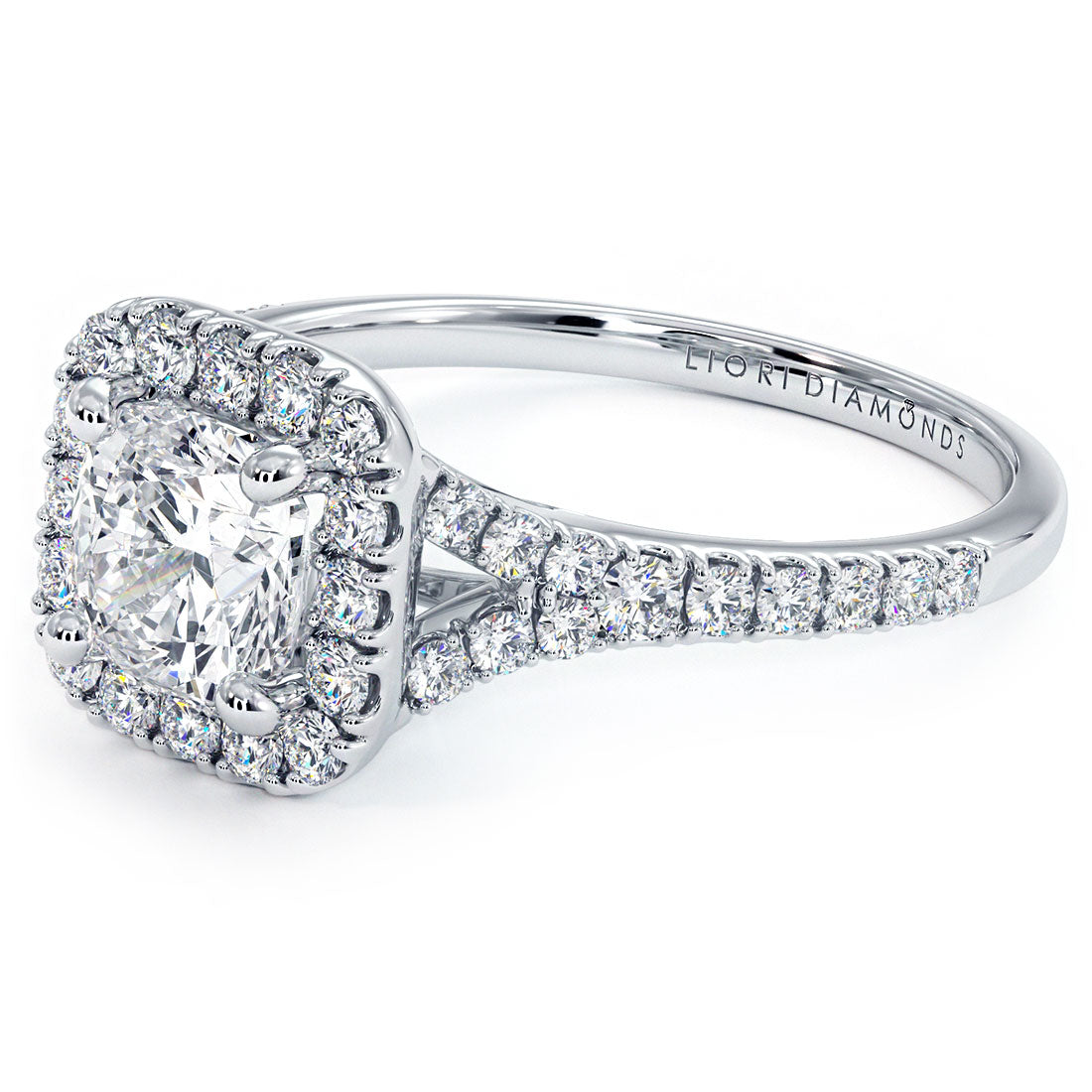 1 Carat Cushion Cut Halo Split Shank Micropavé