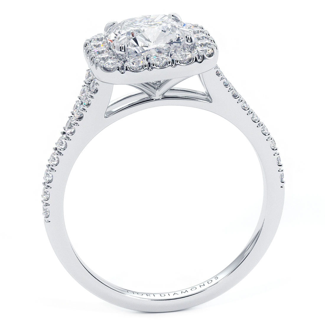 1.5 Carat Cushion Cut Halo Split Shank Micropavé