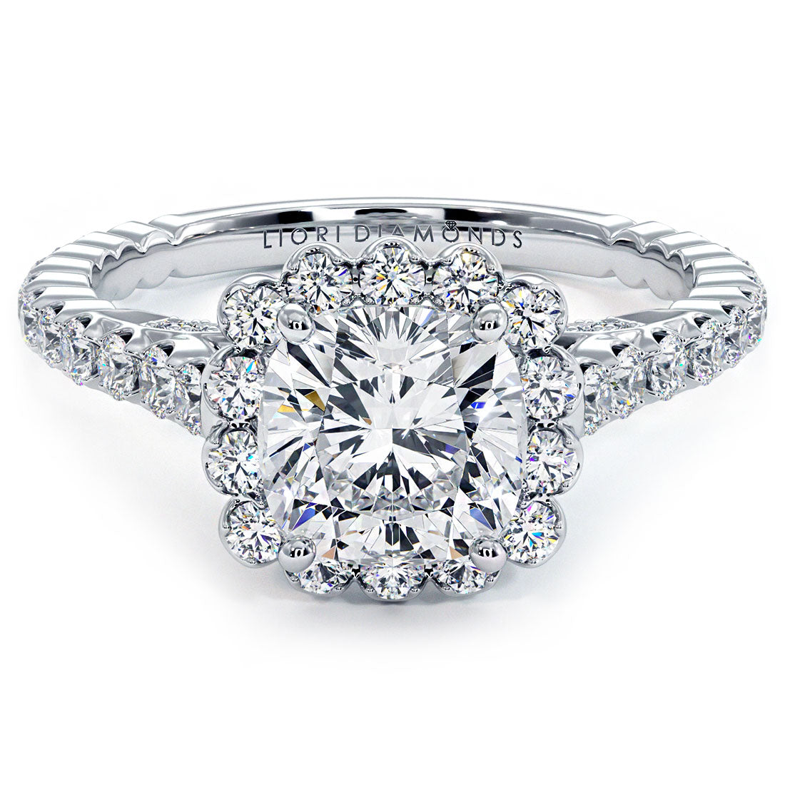 1.5 Carat Cushion Cut Beaded Prong Halo Milgrain Gallery