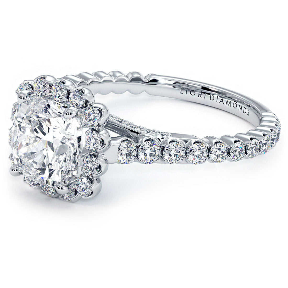 1.5 Carat Cushion Cut Beaded Prong Halo Milgrain Gallery