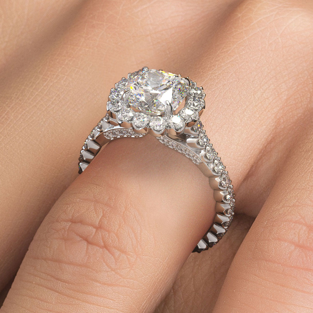 2 Carat Cushion Cut Beaded Prong Halo Gallery