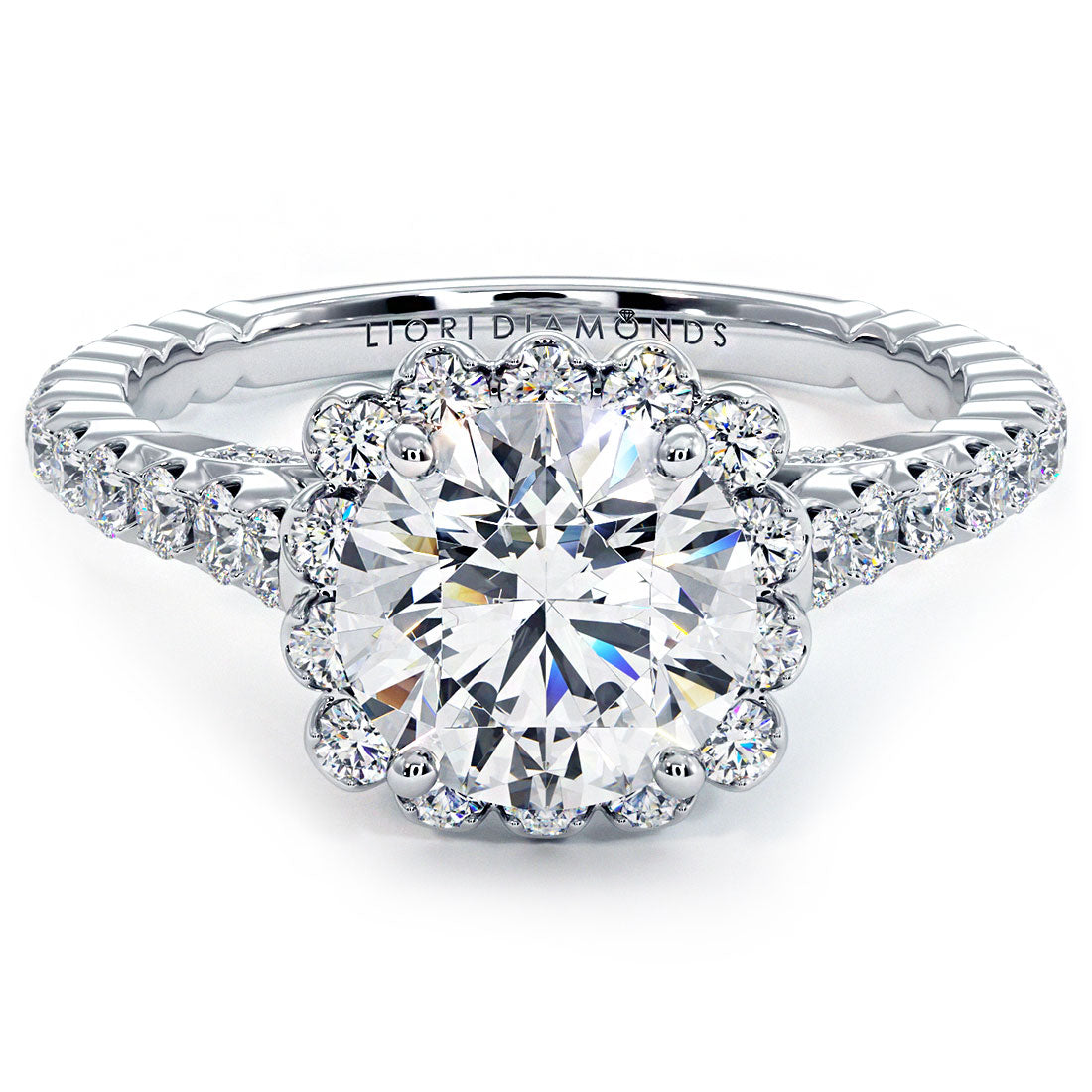 1.5 Carat Round Brilliant Beaded Prong Halo Milgrain Gallery