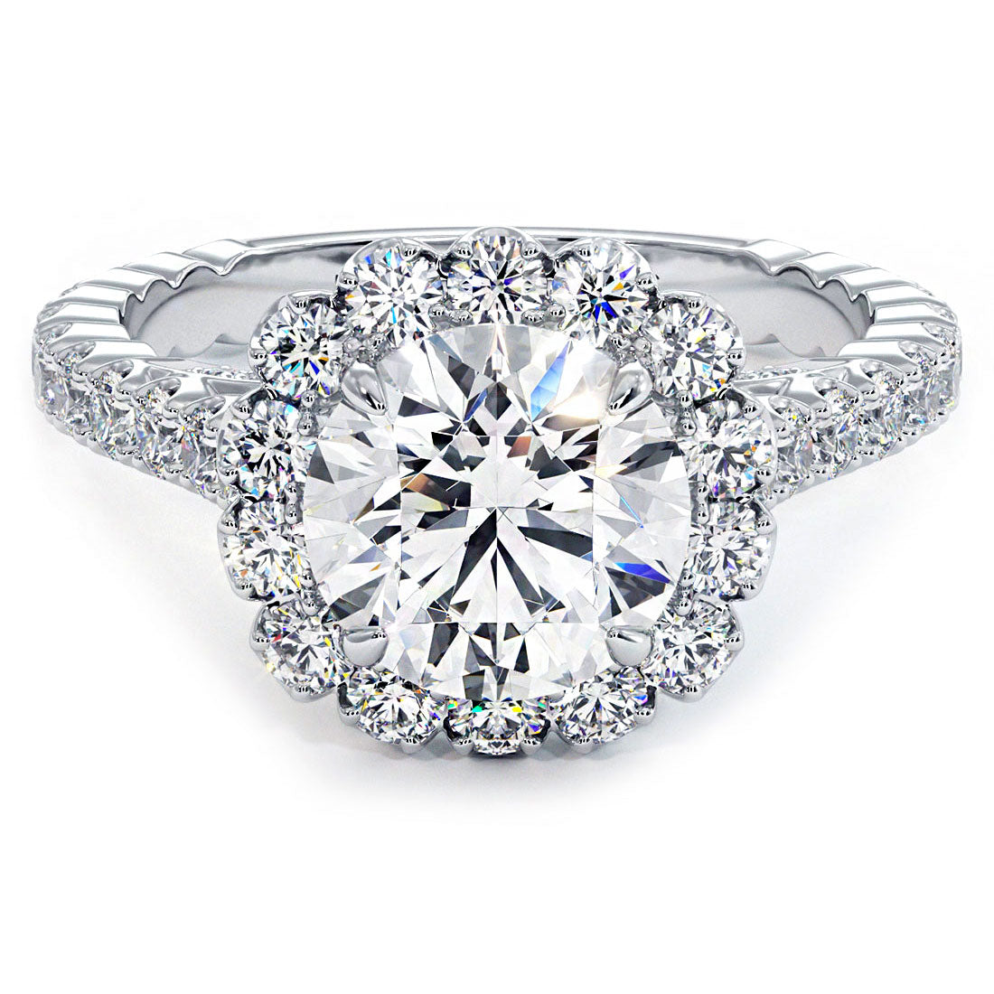 2 Carat Round Brilliant Beaded Prong Halo Milgrain Gallery