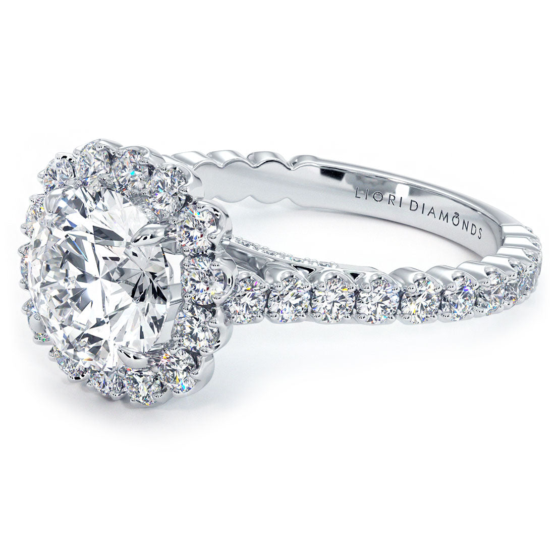 2 Carat Round Brilliant Beaded Prong Halo Milgrain Gallery