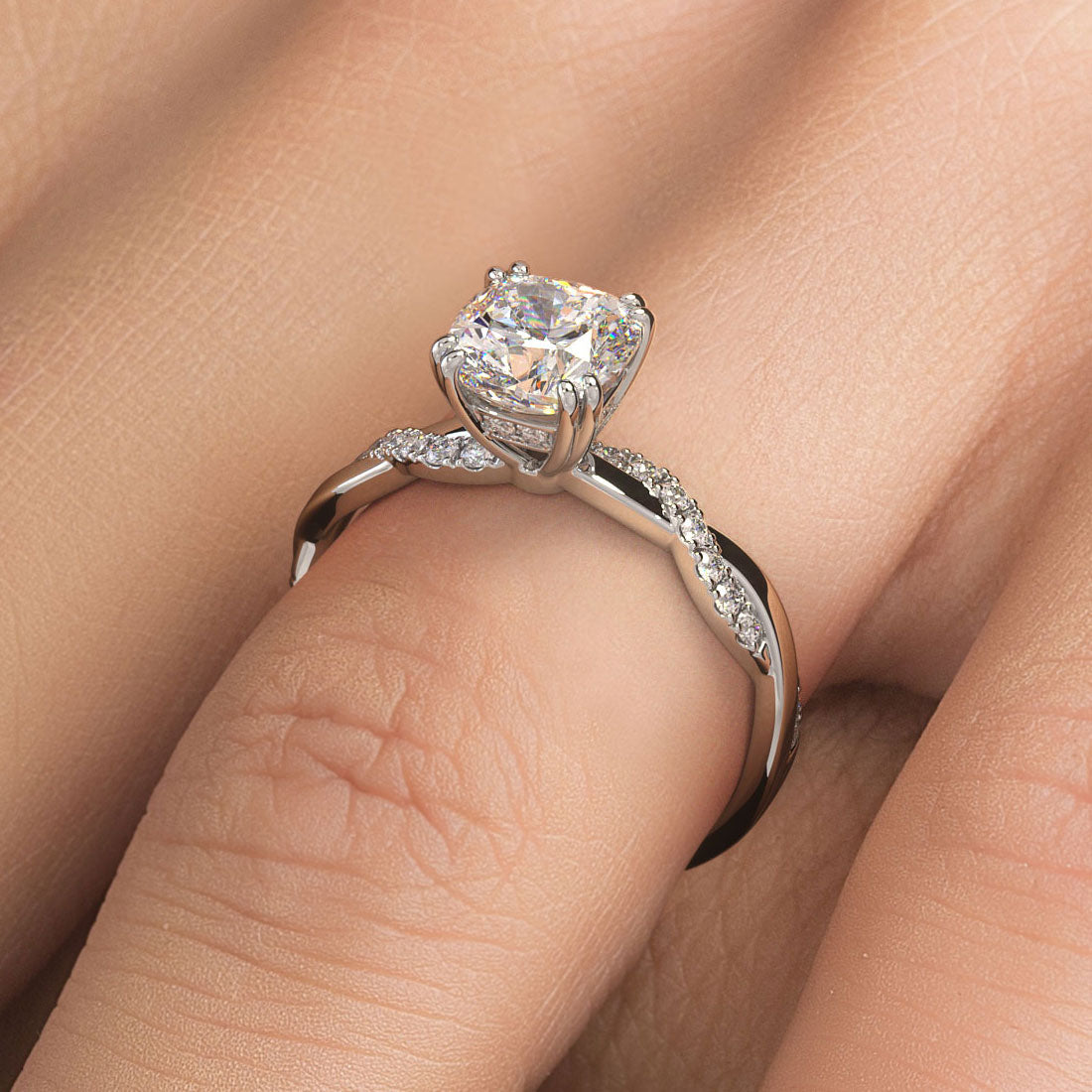 1 Carat Cushion Brilliant Petite Infinity Twist Micropavé