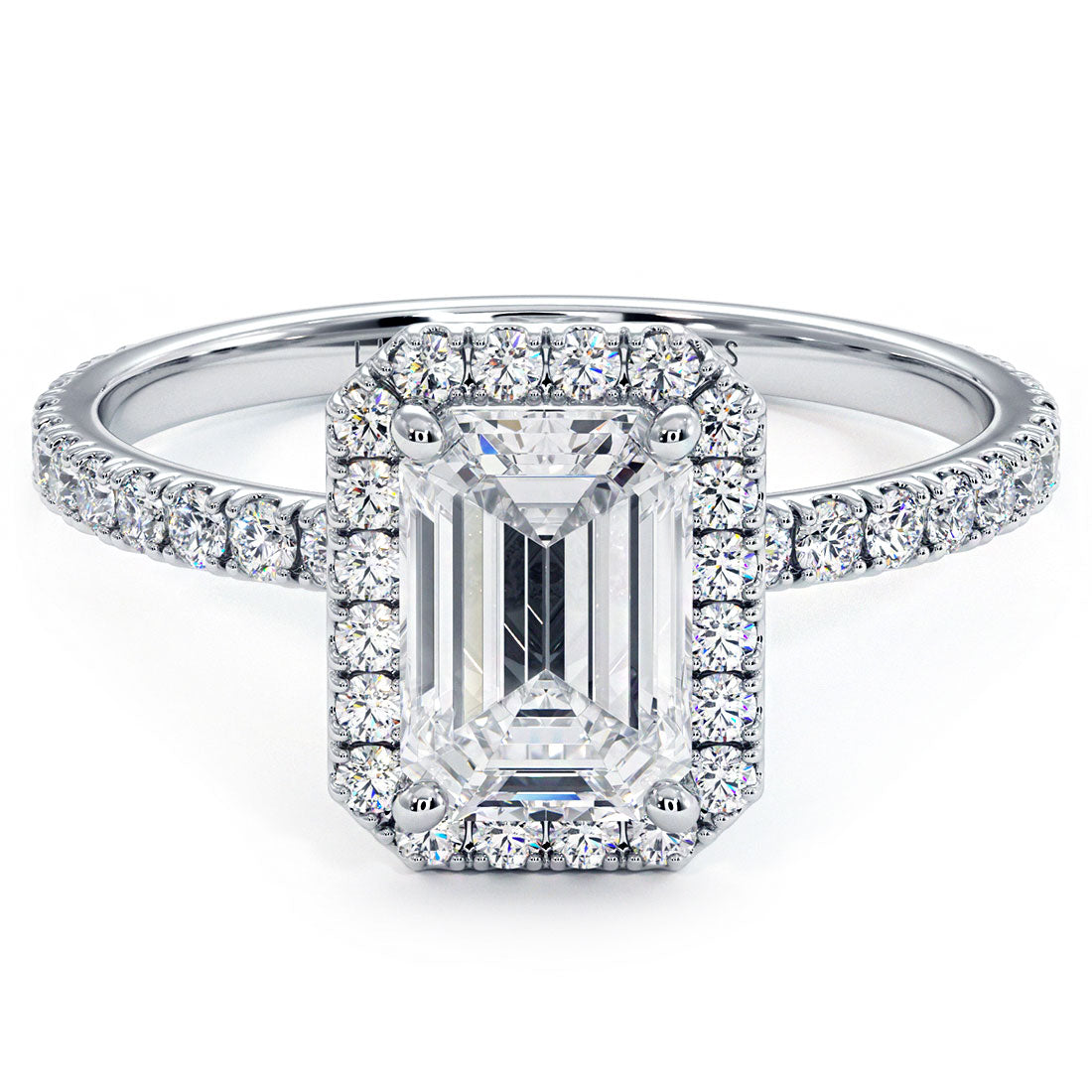 1 Carat Emerald Cut Petite Halo Micropavé