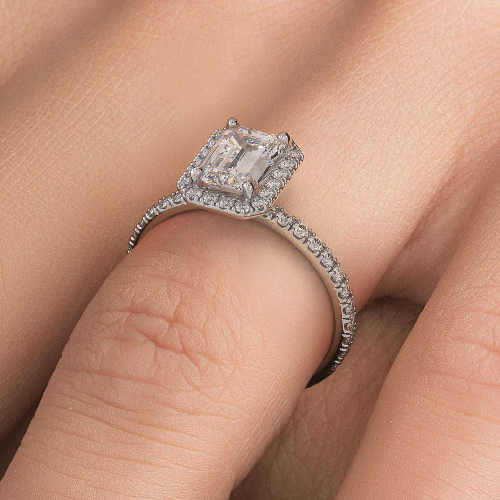 1 Carat Emerald Cut Petite Halo Micropavé