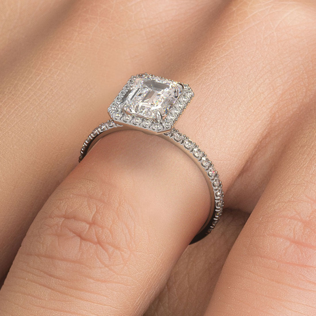 1.5 Carat Emerald Cut Petite Halo Micropavé