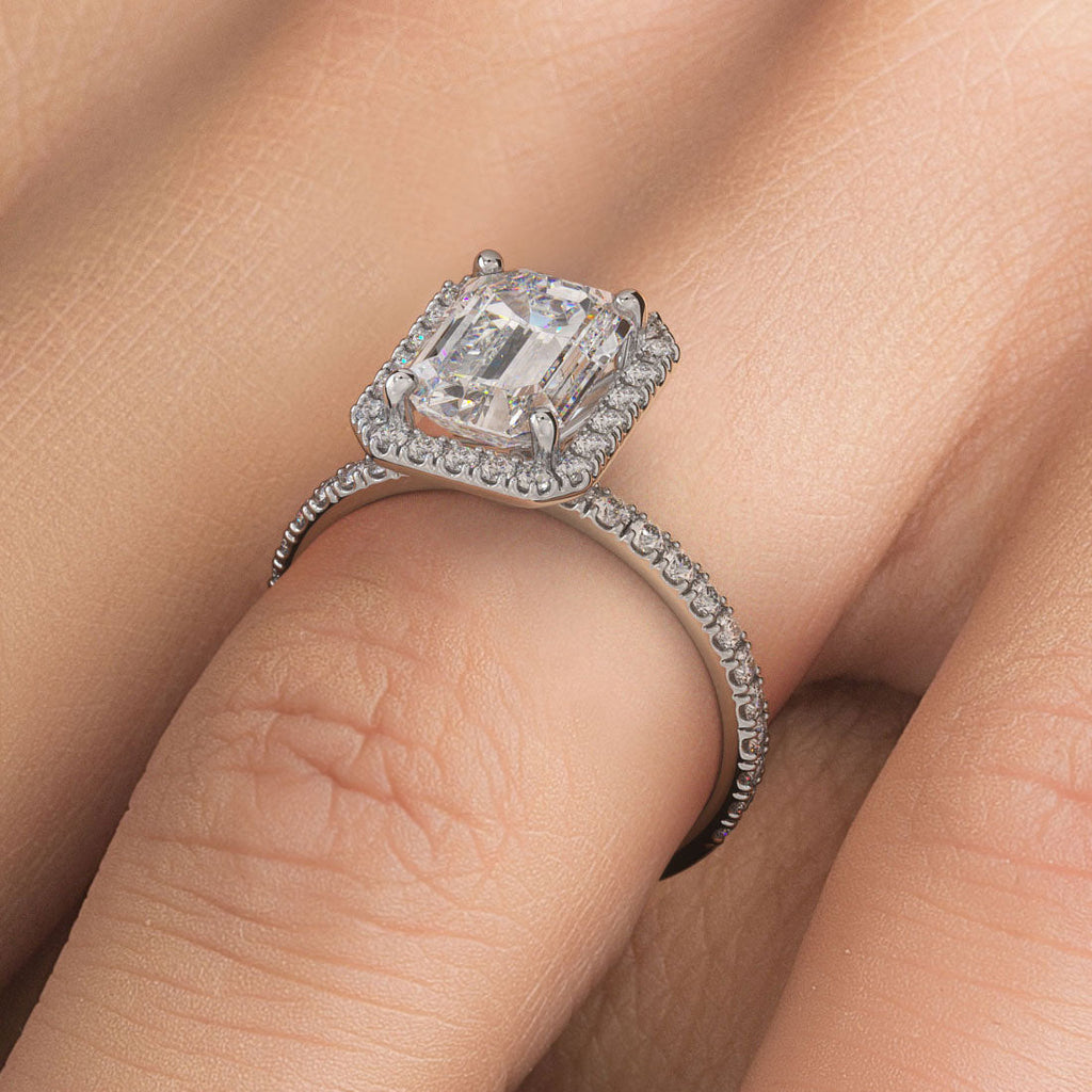 2 Carat Emerald Cut Petite Halo Micropavé