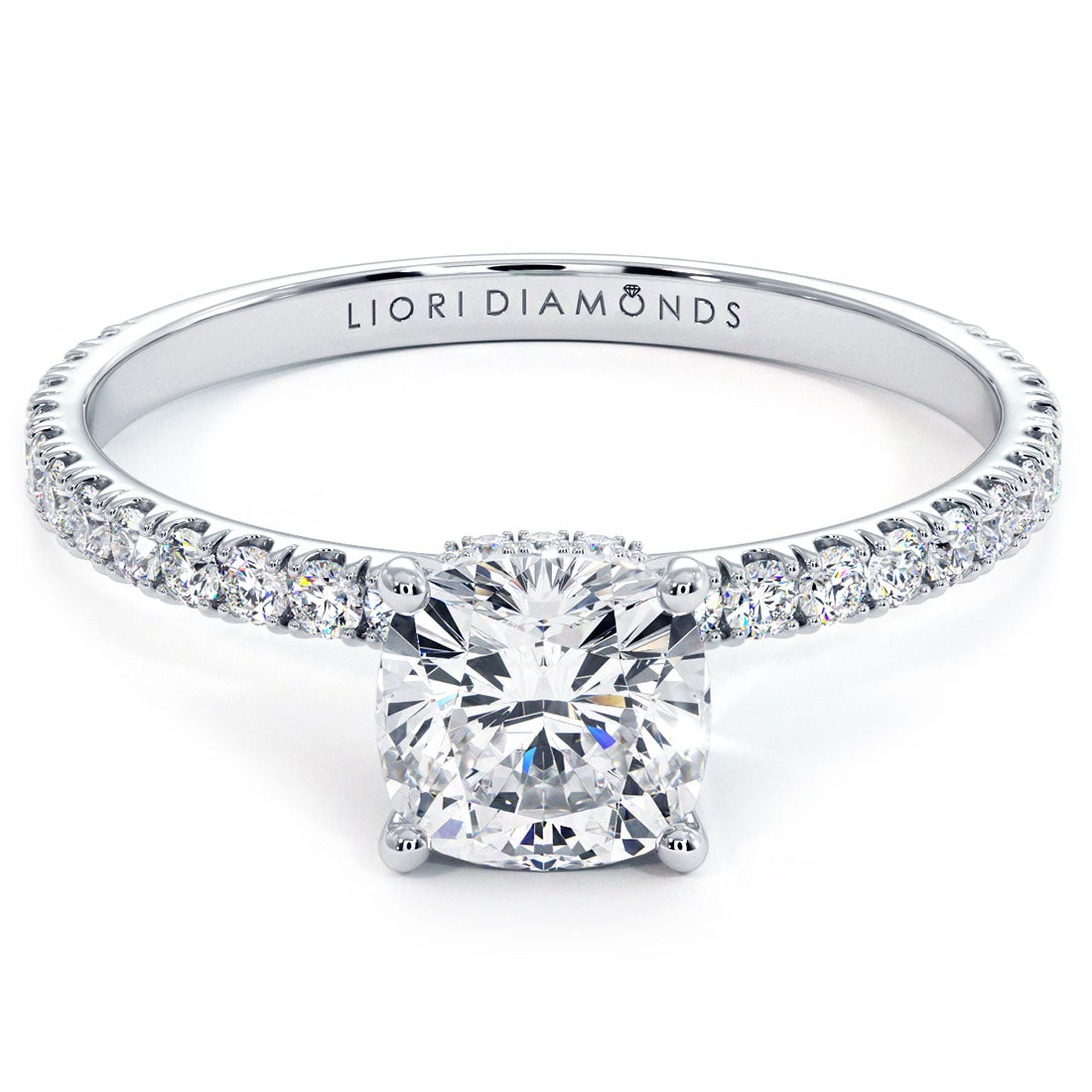 1 Carat Cushion Cut Under Halo Petite Micropavé