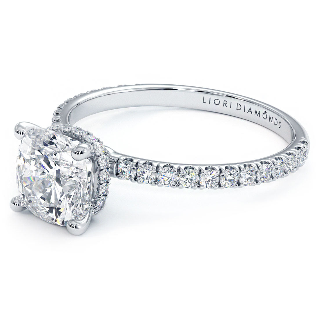 1.5 Carat Cushion Cut Under Halo Petite Micropavé