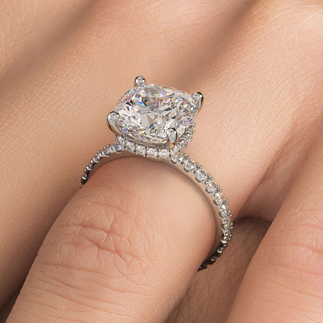 4 Carat Cushion Cut Under Halo Petite Micropavé