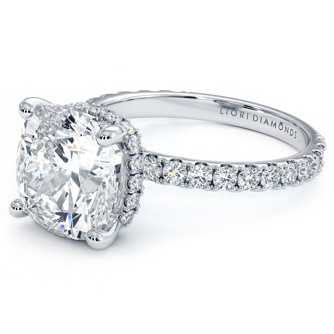 4 Carat Cushion Cut Under Halo Petite Micropavé