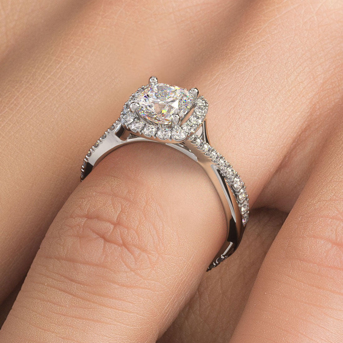 1 Carat Cushion Cut Micropavé Halo Infinity Twist