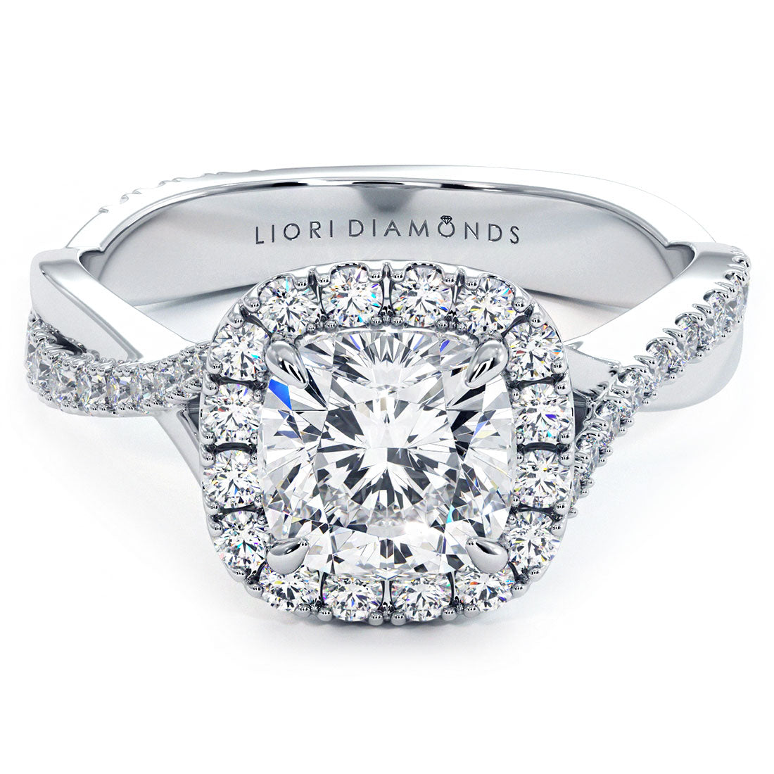 1.5 Carat Cushion Cut Micropavé Halo Infinity Twist