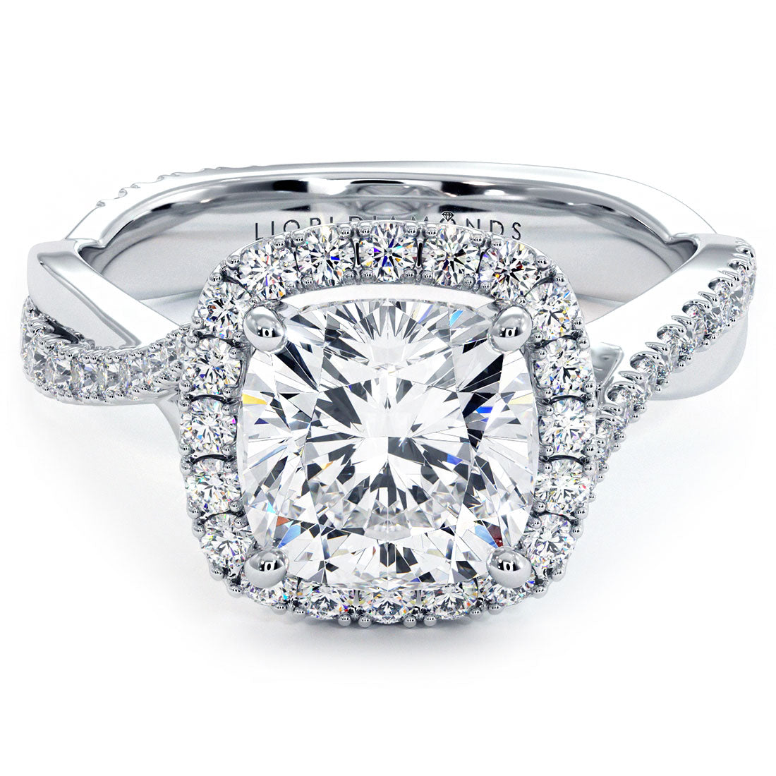 2 Carat Cushion Cut Micropavé Halo Infinity Twist