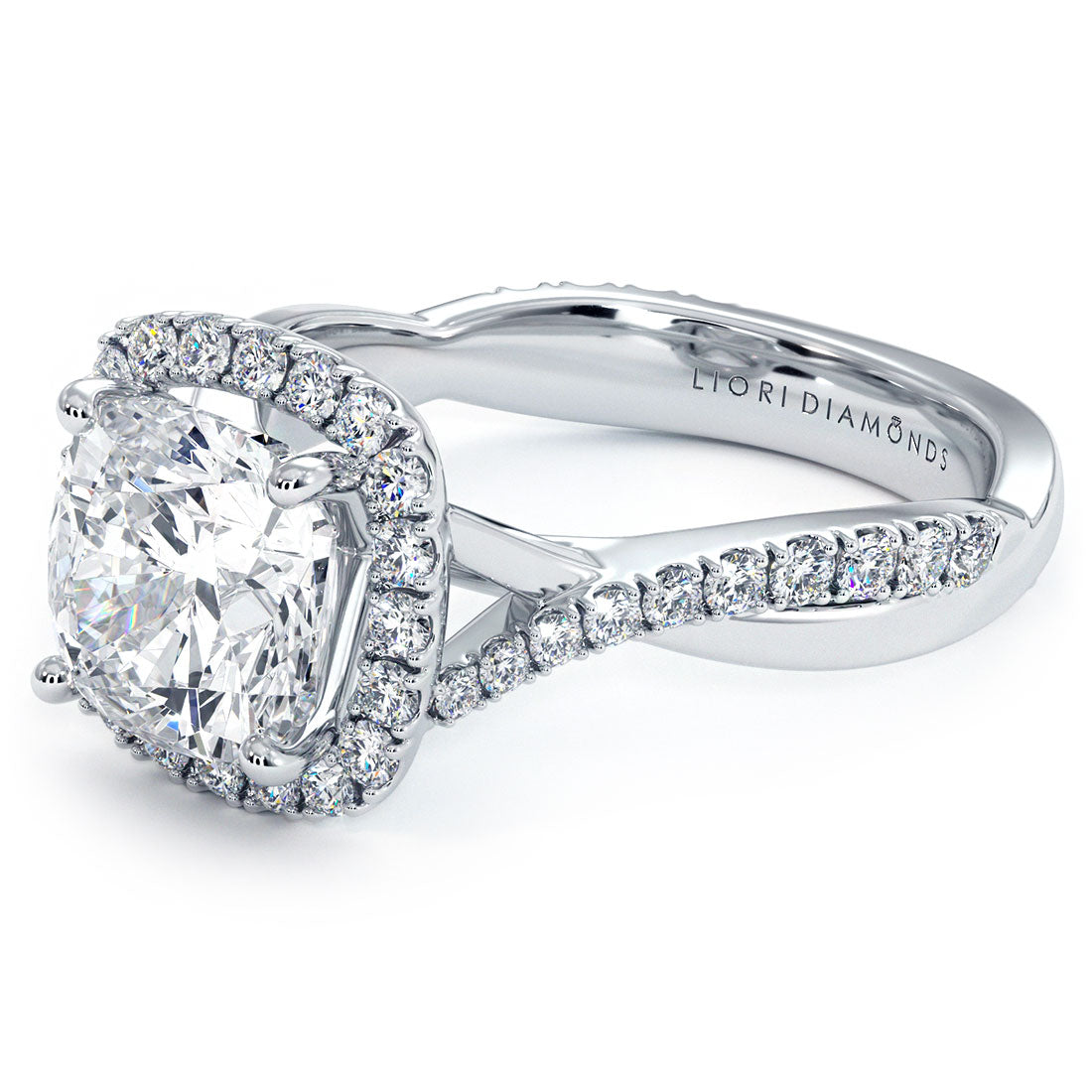 2 Carat Cushion Cut Micropavé Halo Infinity Twist