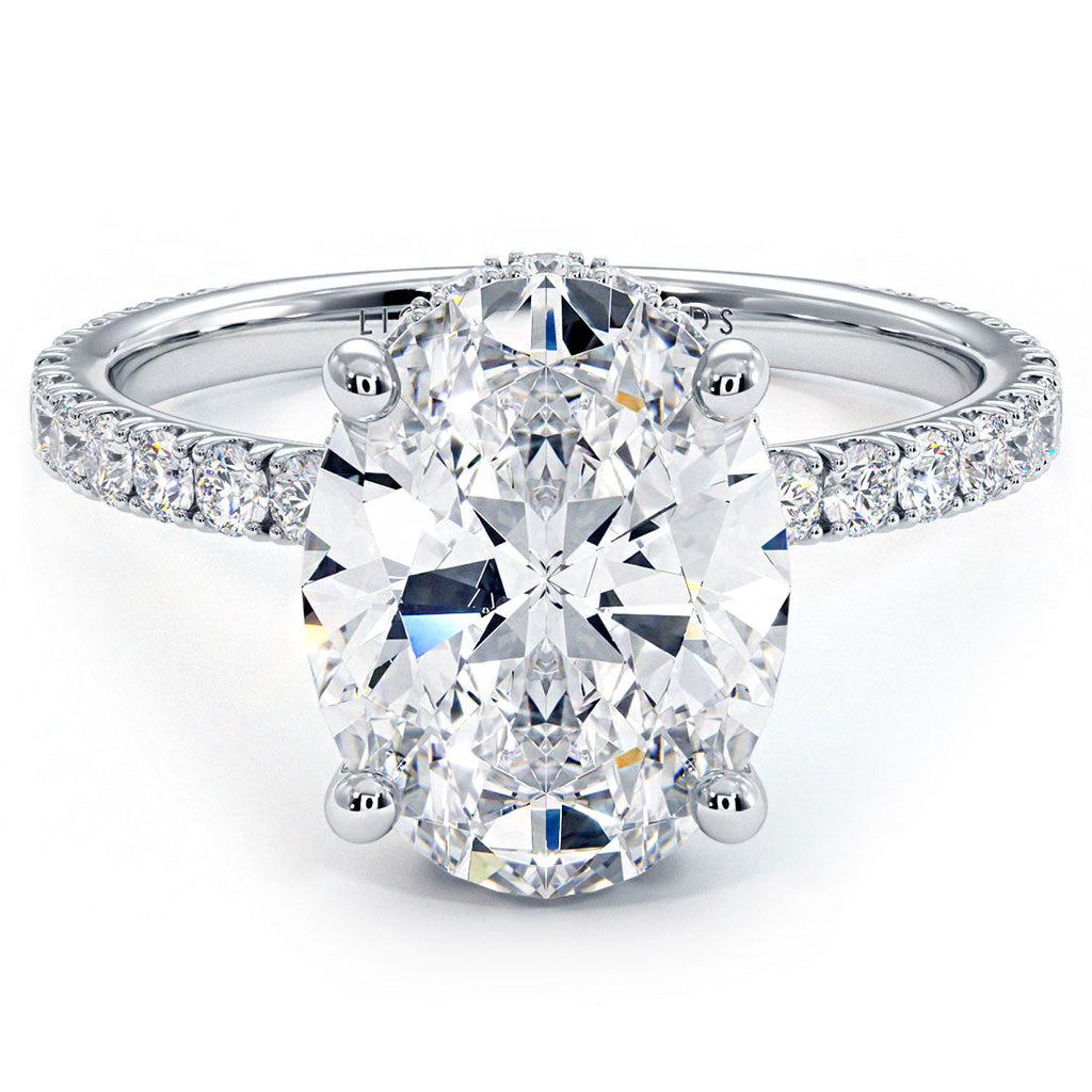 2.5 Ct. Lab Oval Cut Petite Lab Diamond Ring With Hidden Halo In