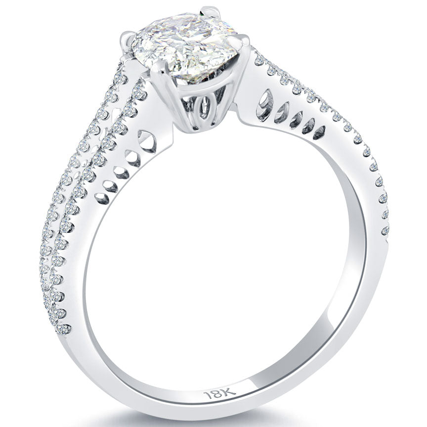 1.15 Carat H-SI2 Certified Oval Cut Diamond Engagement Ring 18k White Gold