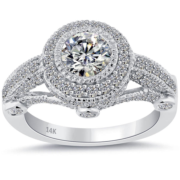 1.87 Carat H-VS1 Vintage Style Natural Round Diamond Engagement Ring 14k Gold