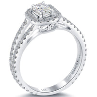 1.61 Carat F-VS2 Radiant Cut Diamond Engagement Ring 14k White Gold Pave Halo