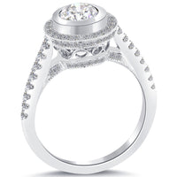 1.55 Carat H-SI1 Vintage Style Natural Round Diamond Engagement Ring 18k Gold