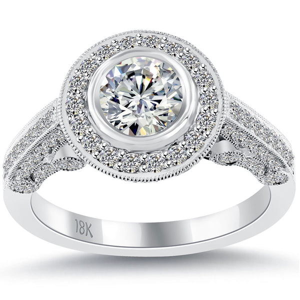 2.03 Carat F-SI1 Vintage Style Natural Round Diamond Engagement Ring 18k Gold