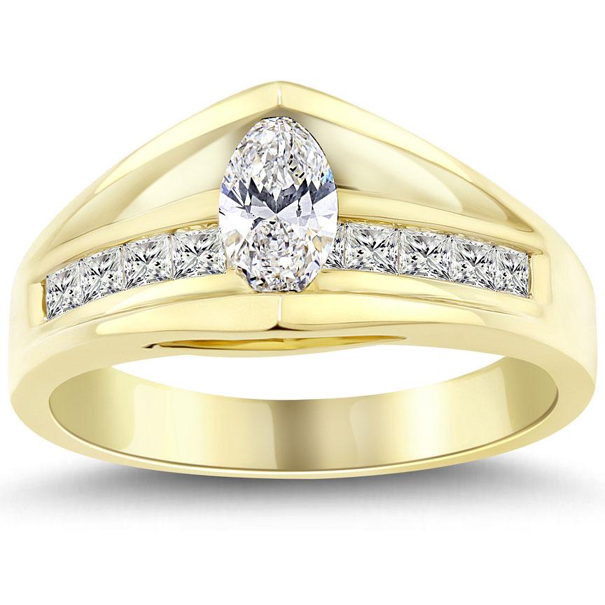 1.19 Carat F-SI1 Marquise Cut Diamond Engagement Ring 14k Yellow Gold