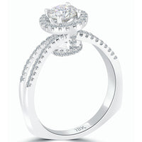 1.35 Carat F-SI2 Natural Round Diamond Engagement Ring 18k White Gold Pave Halo