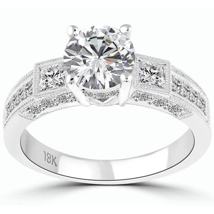 1.96 Carat F-SI3 Certified Natural Round Diamond Engagement Ring 18k White Gold