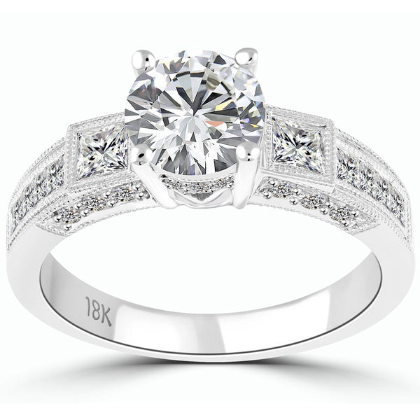 1.96 Carat F-SI3 Certified Natural Round Diamond Engagement Ring 18k White Gold