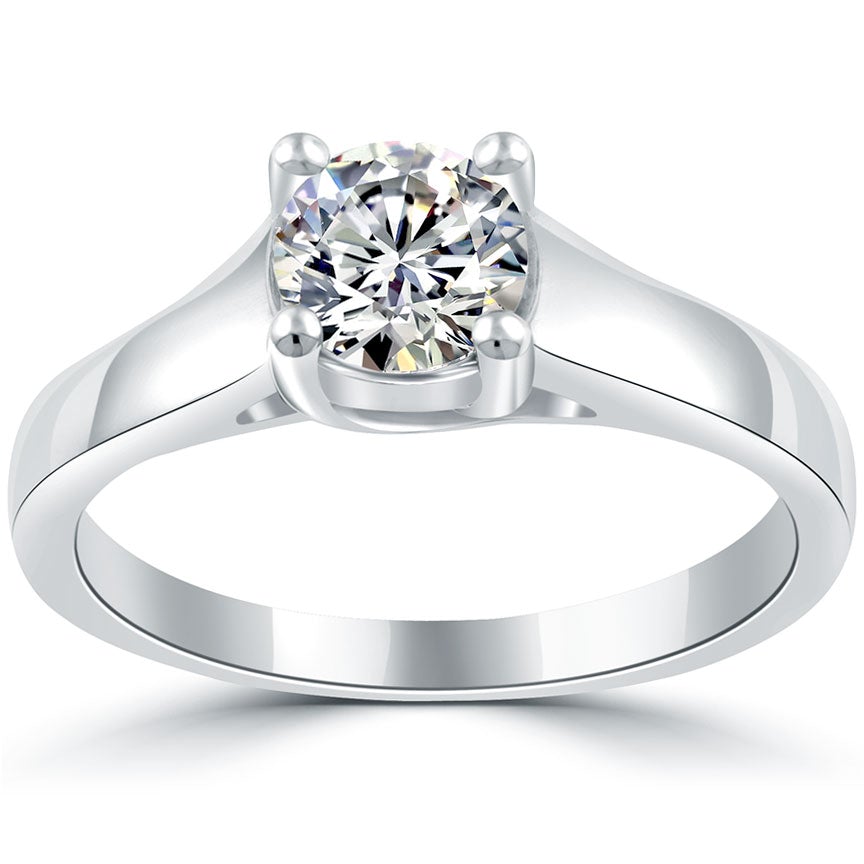 0.80 Carat F-VS2 Round Diamond Classic Solitaire Engagement Ring 14k White Gold